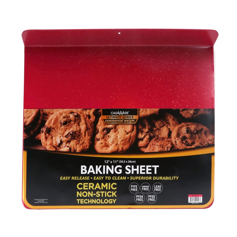 casaWare Toaster Oven 12 x 11-Inch Baking Sheet with a 1.5-Inch Handle (Red Granite) - Image 1